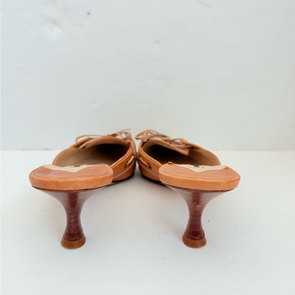 Manolo Blahnik Vintage Brown Leather Bow Lace Up Kitten Heel Mule pumps EU 38 - Picture 4 of 8